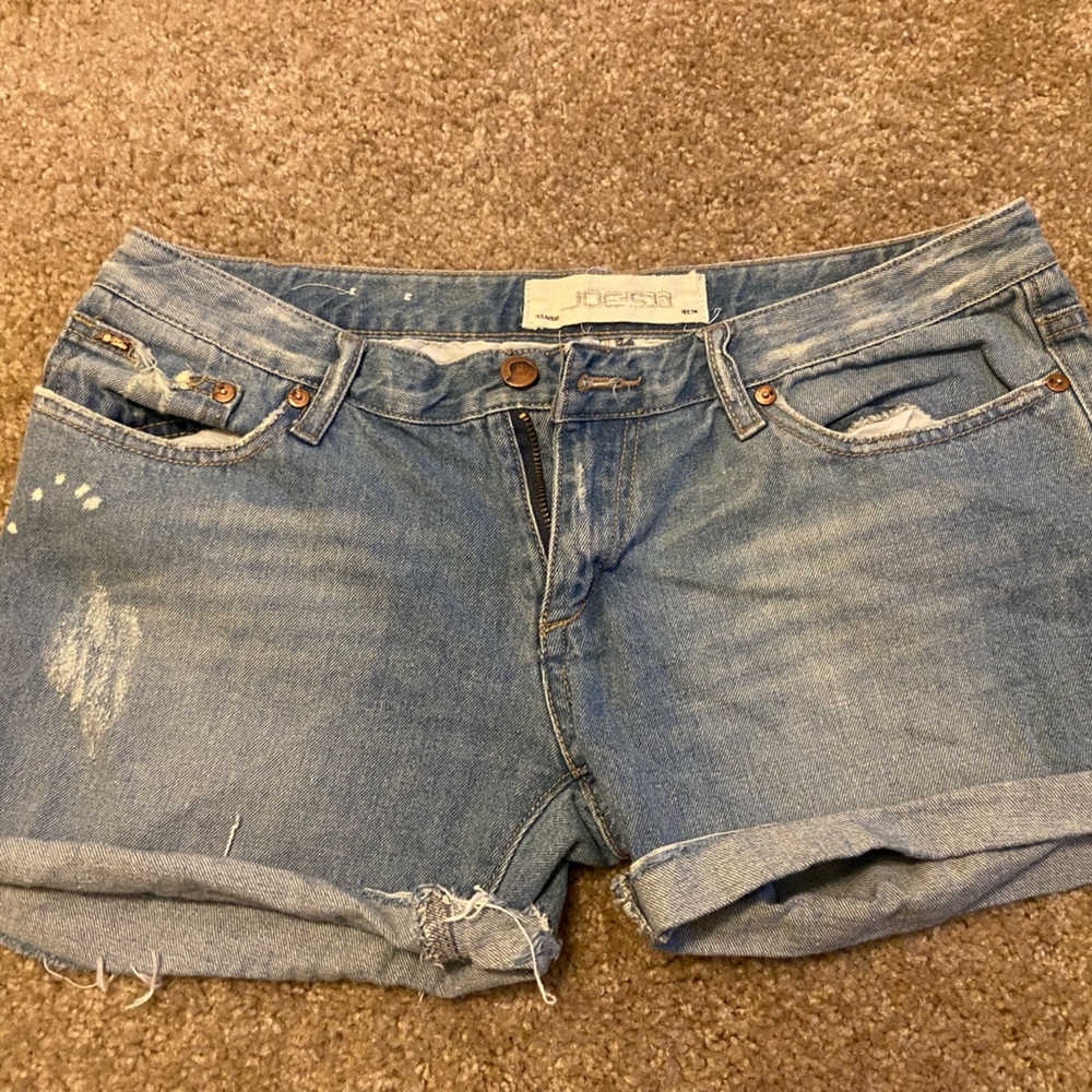 joes jeans blue denim ripped shorts with design in pockets womens 31